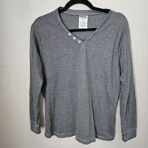 Isotoner Top Long Sleeve Thermal Gray Henley V-Neck Casual Neutral